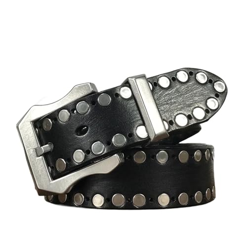 Mens Leather Belt, Adjustable Studded Pin Buckle Punk Belt for Men with Stainless Steel Buckle