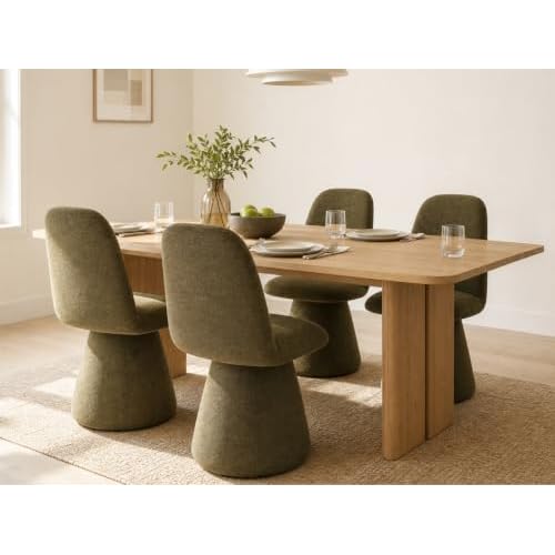 HNY Green Swivel Dining Chairs Set of 4, Mid Century Modern Chenille Upholstered Kitchen Chairs with High Back, Wood Frame, 360 Degree Rotating Swivel Accent Side Chairs for Dining Room, Liv