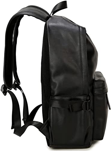 Baosha BP-20 Unisex PU Leder 15.6 Zoll Laptop Rucksack College Studenten Schultaschen für Jugendlich Jungen und Mädchen Outdoor Travel Backpack Schwarz