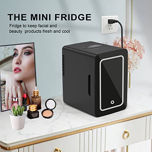 Living Enrichment Mini Fridge 6L Capacity, Portable Small Refrigerator Cooler Or Warmer, Ac Dc Powered, Skincare Fridge With Mirror Door, For Food, Cosmetics, Home, Office And Car - Black #TOP4