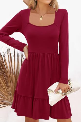 Image of Newshows Women's 2026 Summer Casual Square Neck Ruffle A Line Beach Vacation Sundress Work Business Dress with Pockets