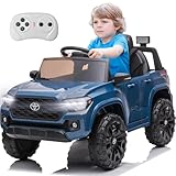 Licensed Toyota Electric Car for Kids Toddlers 1-3 3-5, 12V Kids Ride On Truck Car with Remote Control Electric Ride-On Toys with Horn, 3 Speeds, LED Lights, MP3, Open Doors, Safety Belt, Blue
