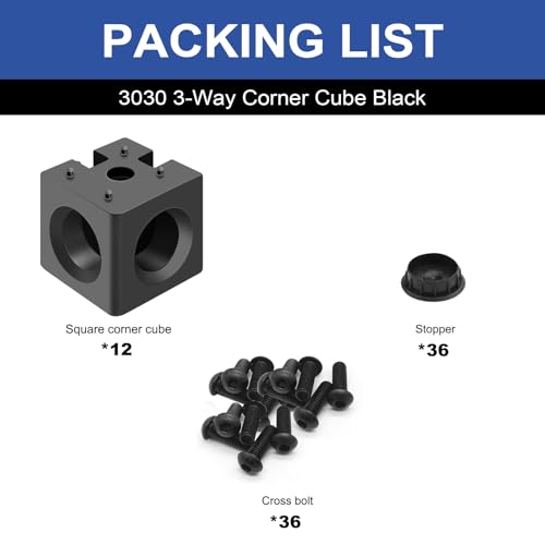 Image of 12pcs 3030 3-Way Corner Cube 3030 Extrusion Hardware T-Slot V-Slot Accessories with Screws and Nuts for 3030 Aluminum Extrusion Connector 3D Printer Accessories Black
