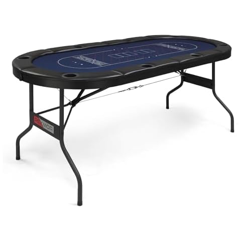 PEXMOR 8 Player Foldable Poker Table, Folding Texas Holdem Blackjack Casino Game Table w/Deeper Stainless Steel Cup Holders| Casino-Grade Felt| Water-Resistant Cushioned Rail, Fully Assembled Cover