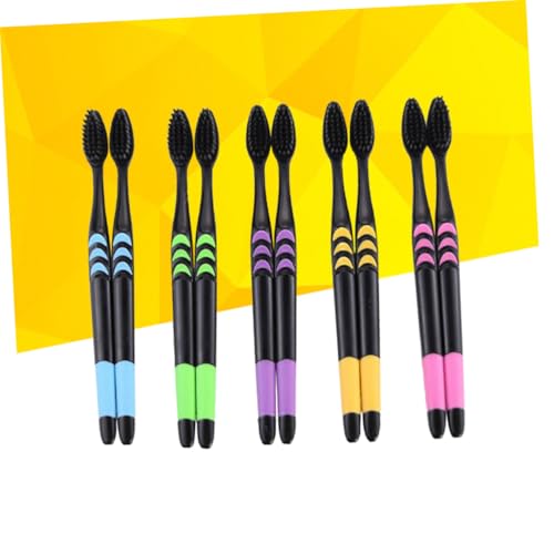 EXAOMBLE 10stücke Kohlezahnbürste Aus Holz Zahnbürsten Mit Bambuskohle Umweltfreundliche Zahnpflegebürste Mit Rutschfestem Griff Zahnbürsten Für Effektive Plaqueentfernung Und Gesundes Zahn – Bild 5