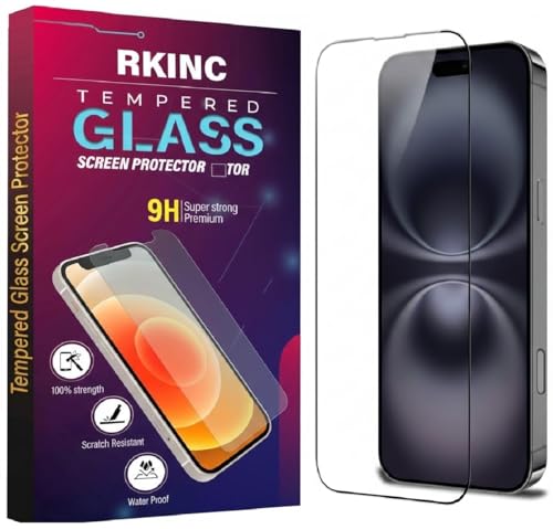 Image of RKINC Tempered Glass for iPhone 15 Pro (6.1 Inch) Military Grade Gorilla Screen Guard Protector | With Installation Kit | Edge to Edge Coverage | Black