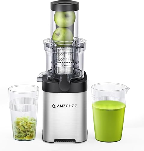 Image of AMZCHEF Cold Press Juicer, Juicers Machines - 3.2 inch Large Feed Chute for Whole Fruits & Vegetables, Stainless Steel Slow Masticating Juice Easy to Clean, Large Auger, Double Strainers