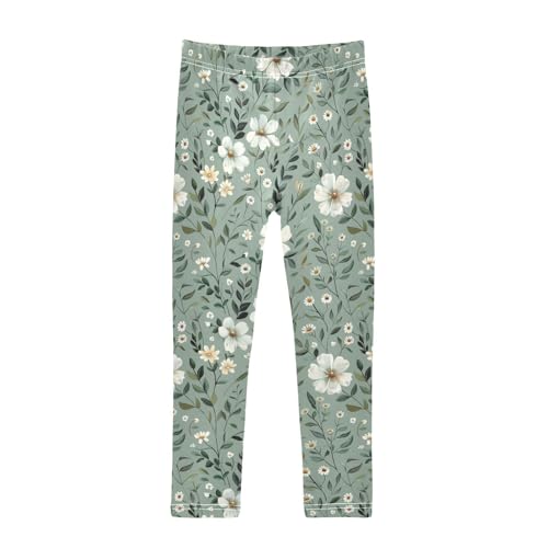 Girls Leggings Sage Florals Flower Soft Toddler Leggings for Girls Kids Pants Size 4T-10T