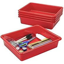 Storex Letter Size Flat Storage Tray Organizer Bin for Classroom, Office and Home, Red, 5-Pack 62518U05C , 10 x 13 x 3 Inches