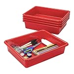 Storex Letter Size Flat Storage Tray – Organizer Bin for Classroom, Office and Home, Red, 5-Pack (62518U05C) , 10 x 13 x 3 Inches