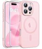 FNTCASE for iPhone 16 Pro Max Case: [Compatible with Magsafe] Translucent Matte Cases with [Full Camera Protection] [Screen Protector] Military Grade Shockproof Protective Phone Cover - Light Pink