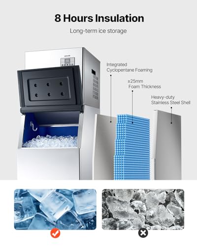 Image of VEVOR Commercial Ice Maker Machine, 550LBS /24H Ice-Making Machine with 300LBS Stainless Steel Storage Bin, Auto Self-Cleaning Ice Maker with Touchscreen for Bar Cafe Restaurant Business Commercial