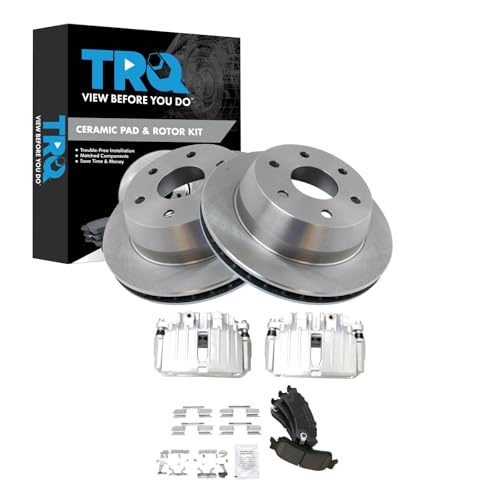 Image of TRQ Rear Brake Pad & Rotor Kit Ceramic Compatible with 2002-2006 Chevrolet Silverado 1500 2000-2001 GMC Yukon XL 1500