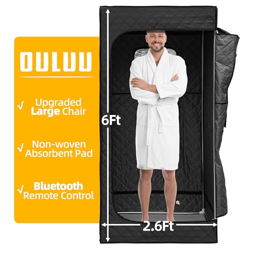 Portable Sauna for Home, Red Light Sauna Box with 2.6L Steamer, Personal Sauna with Big Sauna Chair, Remote Control, Oxford Fabric, 2.6’ x 2.6’ x 5.9’, Black, 1000W