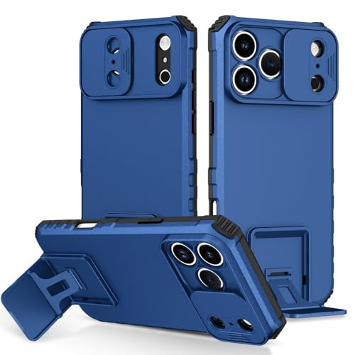 Coque iPhone 16 bleu foncé en silicone rigide avec support béquille intégré