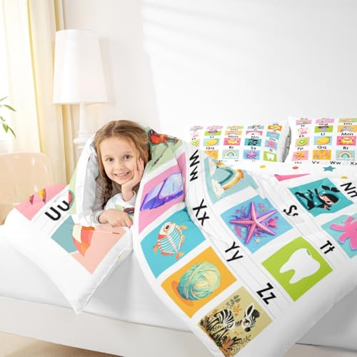 Image of Feelyou Kids ABC Chart Duvet Insert Full Size, Educational Comforter Set Boys Girls Preschool Bedding Set Learning Teens Bedroom Decor 3Pcs