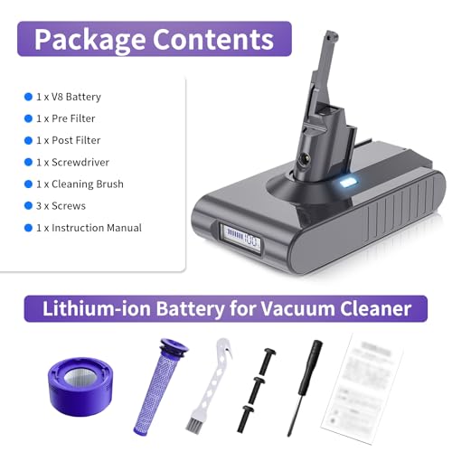 Image of 8000mAh V8 Battery Replacement, 21.6V Li-ion Battery Compatible with V8 Animal Motorhead Fluffy SV10 Vacuum Cleaner with LED Indicator