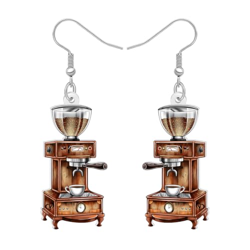 Image of BONSNY Acrylic Dangling Novelty Fun Black Coffee Machine Earrings Hypoallergenic Designer Jewelry Gifts For Women