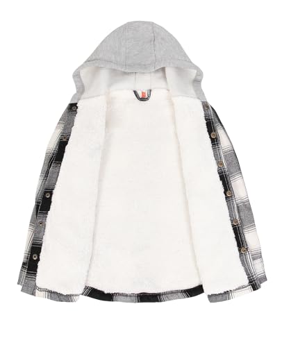 ZENTHACE Kids Boys Girls Sherpa Lined Flannel Shacket Jacket,Hooded Plaid Snap Shirt,Fall Winter Playwear3