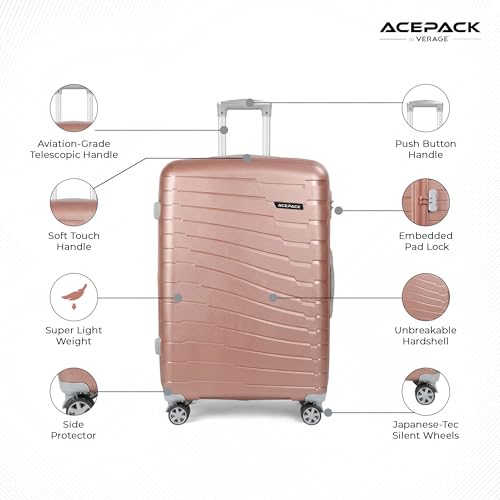 Image of ACEPACK by Verage - STARLINK Unbreakable Hard Side Polypropylene Luggage Large Check in 103L | Lightweight Suitcase Set with 360 Silent Spinner Wheels, Number Lock,Telescopic Handle & 3 Year Warranty