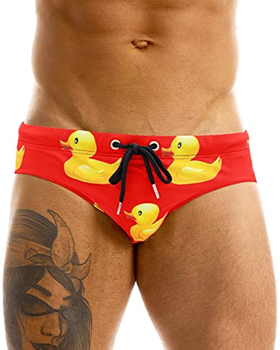 MIZOK Men's Sexy Cartoon Print Swim Bikini Low Rise Surfing Briefs Quick Dry Swimsuit Swimwear Short