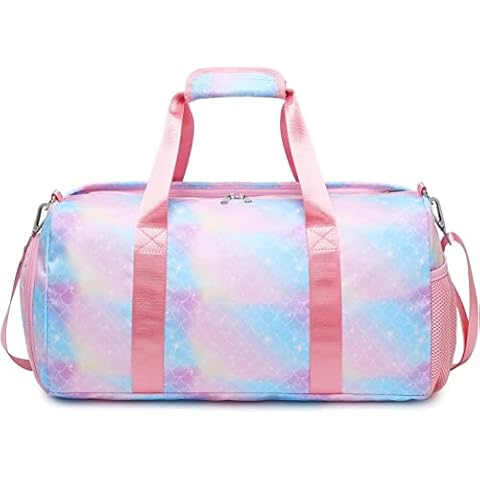 Vanwilit Travel Duffel Bags for Girls Kids Water Resistant Sports Gym Bag for Women, Tie-dye Dance Bag for Girls Teen Overnight Duffel Bag with Shoe Compartment Ballet Small Gym Bag (Mermaid) Cover