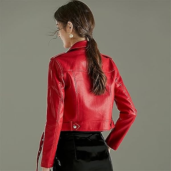 Adhdyuud Vrouwen Faux Zachte Lederen Korte Jas Klinknagel Epaulet Riem Rits Pu Motorfiets Jassen Bovenkleding