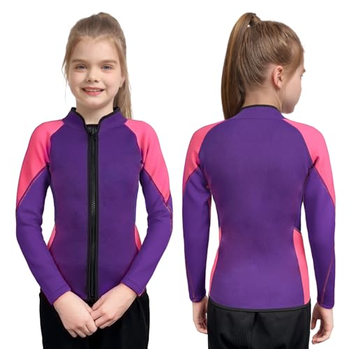 Kids Wetsuit Top para Niños y Niñas 2mm 3mm Neopreno Manga Larga con Cierre Frontal Chaqueta Térmica para Natación Surf y Paseo en Bote