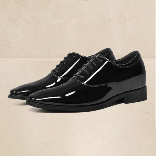 Image of CHAMARIPA Men's Oxfords Elevator Shoes Invisible Height Increasing Shoes | 2.76 /3.15 Inches Taller Lace-up Oxfords with Patent Leather Breathable Calfskin Integrated Elevator Insole Business Wedding