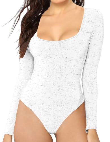 MANGDIUP Women's Essential Bodysuit - Scoop Neck Long Sleeve Slim