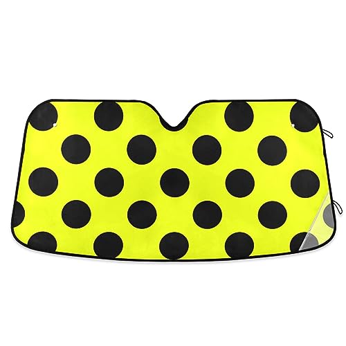 Parasol para parabrisas de coche, diseño de lunares negros sobre amarillo, bloquea el calor y los rayos UV del sol mantienen el vehículo fresco