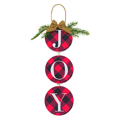 LaZimnInc Christmas Decoration JOY Wall Sign, Buffalo Check Plaid Wreath