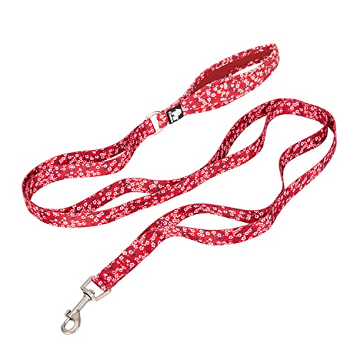 TRUE LOVE Floral Dog Leash with Multi Handles Durable Chain Rope Soft Neoprene Padded Training Control Pet Walking Lead for Small Dogs TLL3112(Poppy Red,M)