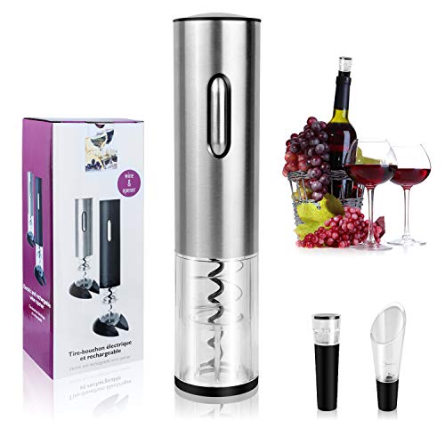 Nologie Juego de abrebotellas electrónico, abrebotellas de Vino automático con sacacorchos Recargable con Bomba de Ahorro de Vino, aireador de Vino y Cortador de lámina de Vino