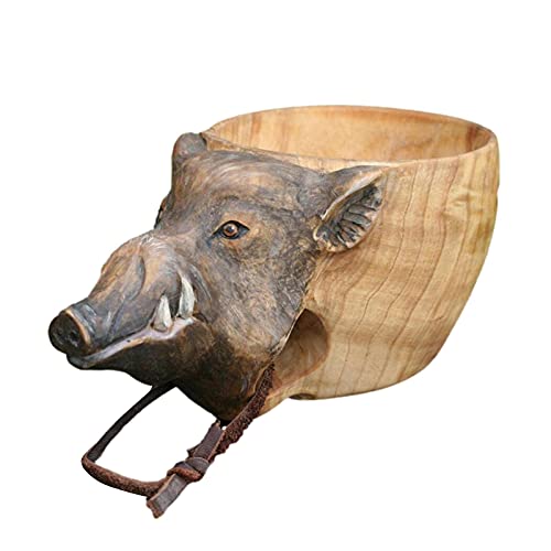 YJYQ Kuksa Madera Estilo Animales Estilo Mochila Kuksa Madera - Portátil Viaje Jarra Madera Café Camping Senderismo Respetuoso con el Medio Ambiente Té Hecho a ano