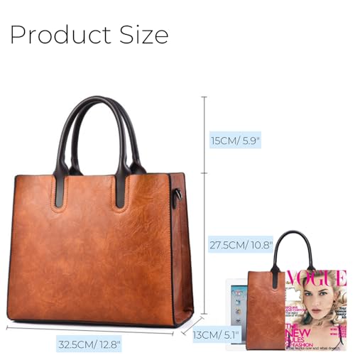 Image of Fashion Tote Handbags for Women Lightweight PU Leather Satchel Shoulder Crossbody Handbag Bags Waterproof Hobo Bag Retro Oil Wax Handle Satchel Purse Middle Size Multi Compartment Deep Red