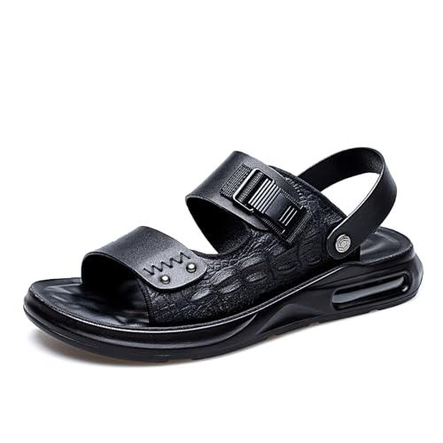 Men's Printed Leather Flat Sandals With Adjust Back Strap Casual Comfortable Open Round Toe Soft Thick Cushion Slides Summer Casual Anti-slip Beach Water Shoes