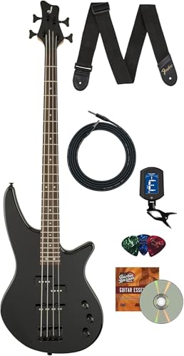 Jackson JS Series Spectra Bass JS2 - Paquete negro brillante con cable de instrumento de guardabarros de...