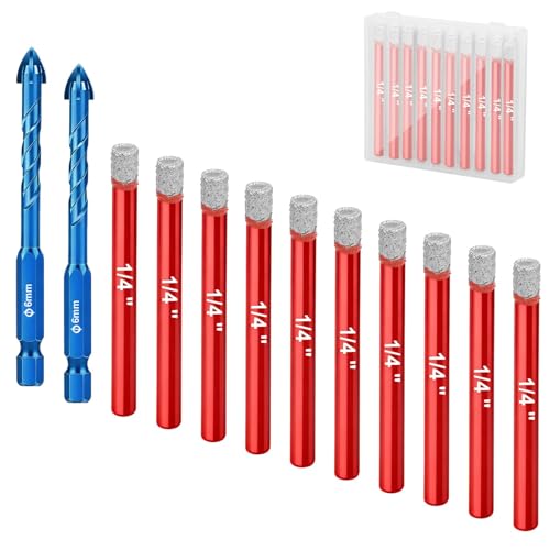 SUNJOYCO 12 PCS Dry Diamond Drill Bits with Masonry Drill Bits, Diamond Tile Bit for Ceramic,...