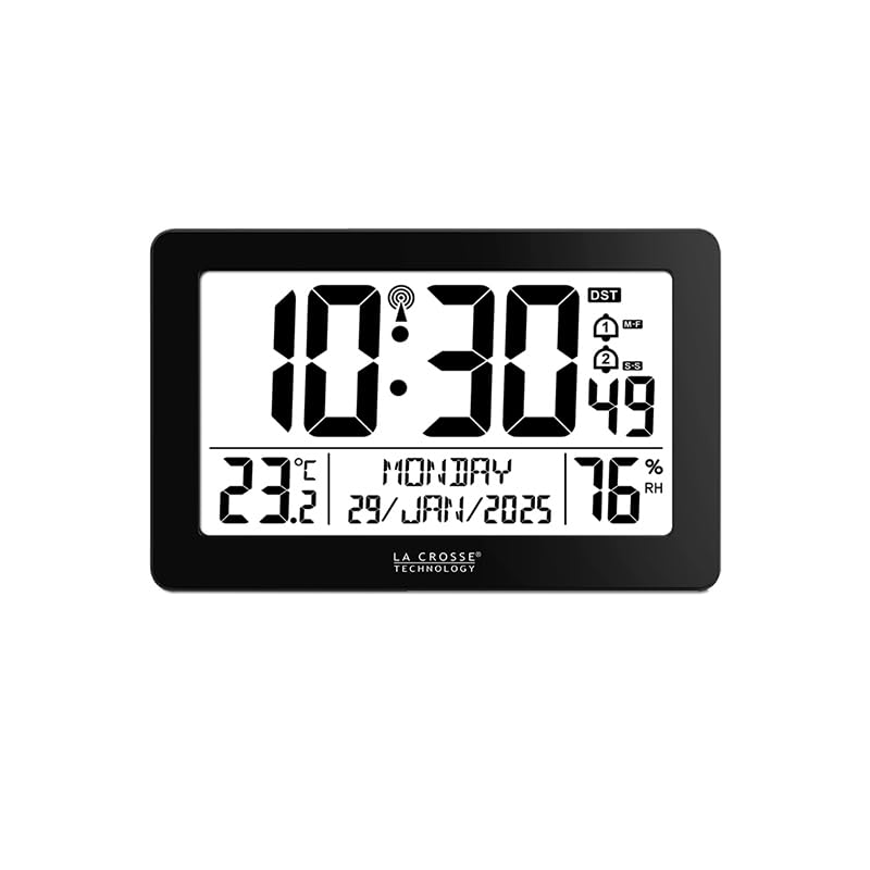 La Crosse Technology WS8008 - Reloj de pared con radio pilotado, color negro
