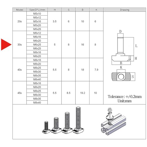 Image of M6 x 16mm Metric Thread T Slot,Drop-in Stud Sliding T-Bolt,Hammer Head Bolt,T Screw Stud for 3030 Series Standard 8mm T-Slot Aluminum Extrusion Profile,Carbon Steel Nickel Plated (30-Series,40 Pcs)