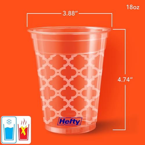 Image of Hefty Party Perfect Printed Clear Plastic Cups, 18 Ounce, 20 Count