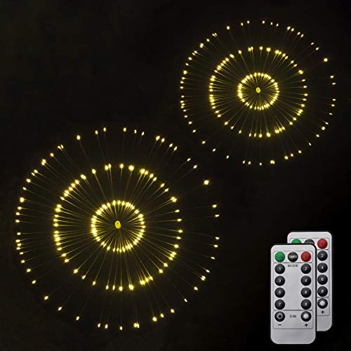 HEAGEERO Outdoor Battery Operated Chandelier 2 Pack,Firework Lights Starburst Light 180 LEDs,Ceiling Hanging Decorative for Party Christmas,Indoor Using
