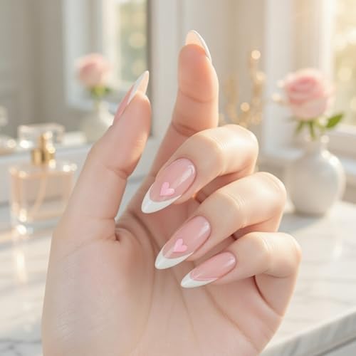 Image of Secret Lives Press On Nails Fake Nail Set Pink Love Drop Design 24 PCS Artificial Nails Extension Kit for Women and Girls Clear Reusable Nails