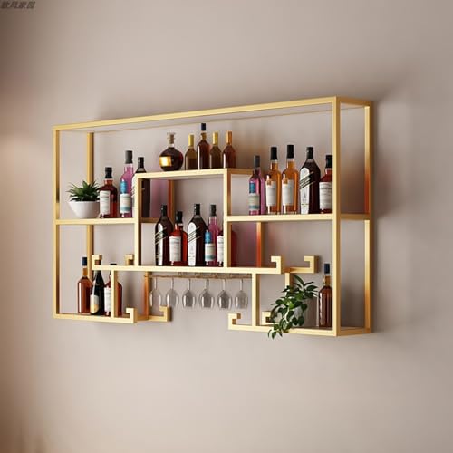 Genérico Botellero de Metal para Pared, para Cocina, con Soporte para Copas, minibar, Expositor de Botellas, para licores, decoración de Cocina y Comedor, Color Gris