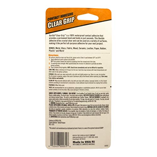 Gorilla GG4102801 Clear Grip - Fast Setting Contact Adhesive - Waterproof, Paintable Clear Glue For Indoor Or Outdoor Application - Heavy Duty Shoe Repair Glue thumb #1