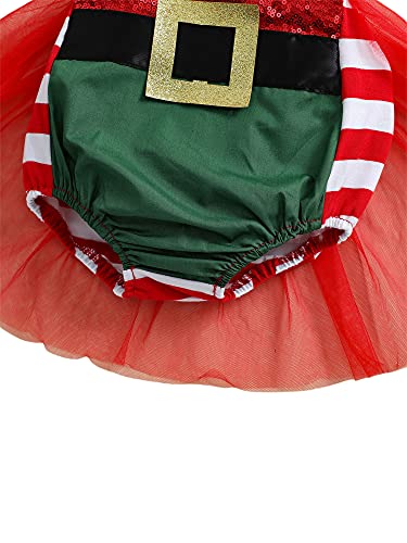 Baby Girls Christmas Romper with Yarn Skirt Hem, Red Stripe One Piece Printed Pattern Halter Neck Outfit, Red, 0-3 Months - Afbeelding 7