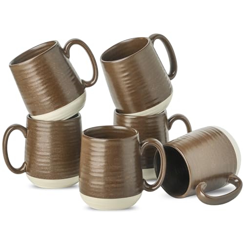 Comparison: Best Pendleton Stoneware Mugs 9 Hasense Coffee Cups Set of 6, 15 oz Stoneware Coffee Mugs with Big Handles, Modern Tea Cup for Indoor and Outdoor for Cocoa, Milk, Tea, Hot Chocolate, Soup, Valentine's Day Gifts, Brown