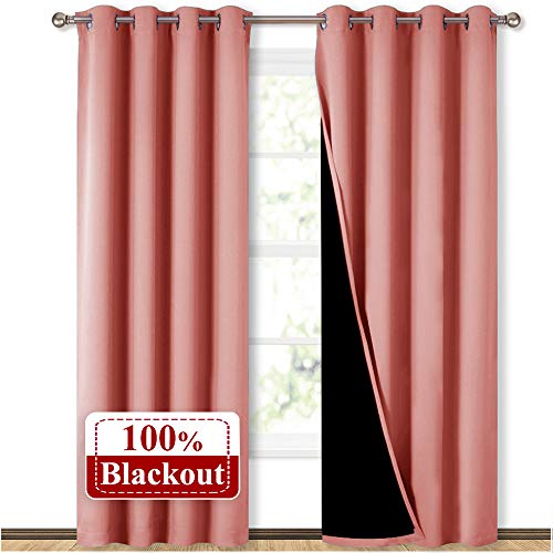 NICETOWN 100% Blackout Window Curtain Panels, Heat and Cold Blocking Drapes with Black