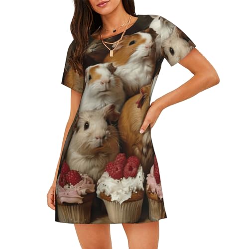 Chemise de nuit cochons d'Inde anti-chaleur douce pour femme